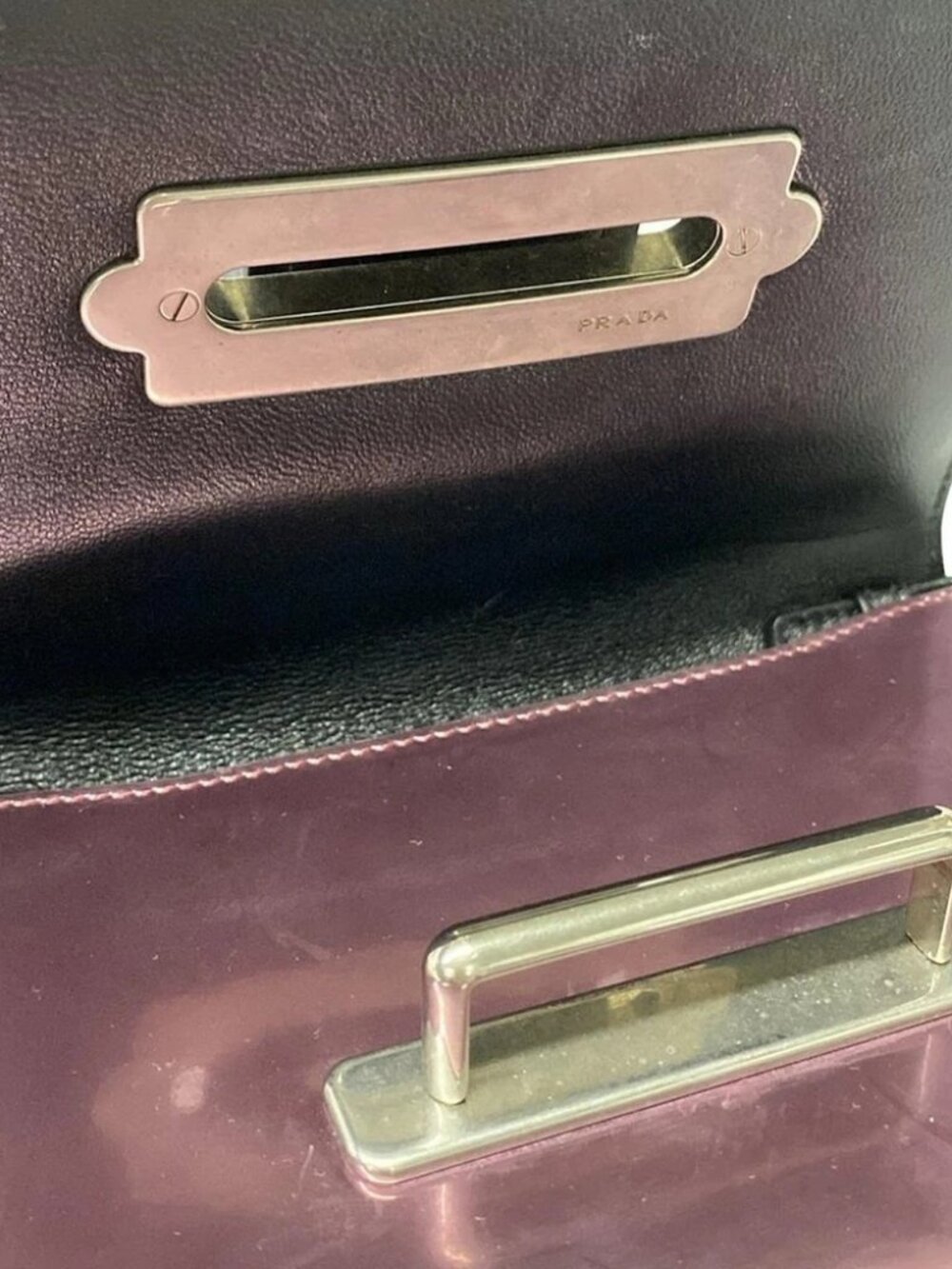 PRADA CAHiER Purple Black Silver Patent Leather Leather Shoulder Bag - Picture 12 of 15